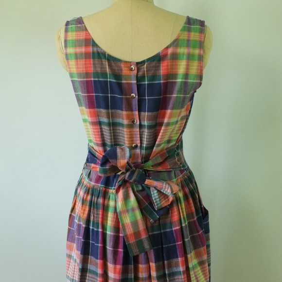 vintage plaid dress | 1980s medium cotton dress - Picture 5 of 14